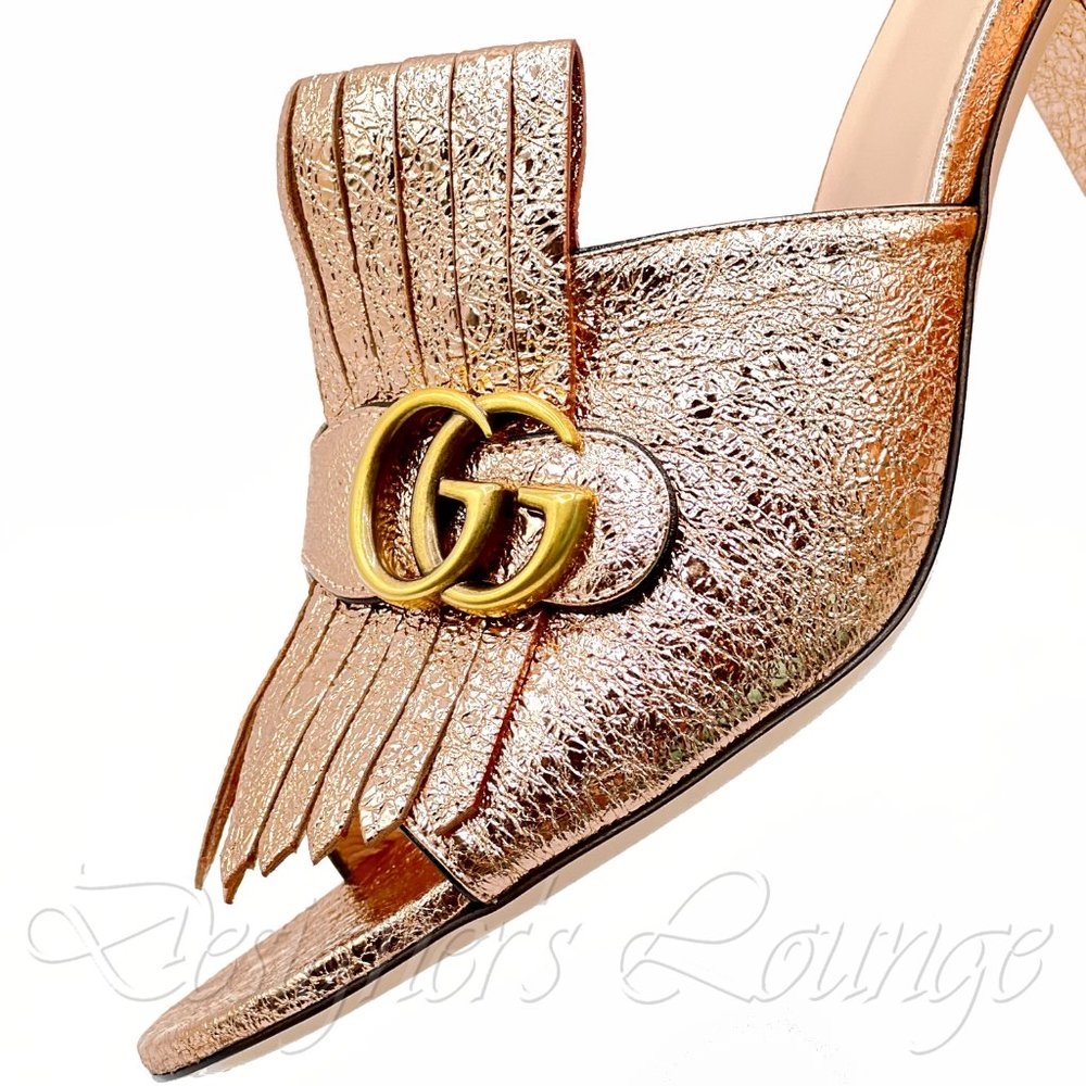 ⚡️SOLD! NEW GUCCI GG Marmont Fringed Galassia Metallic Mules Slides Sandals - Picture 2 of 9